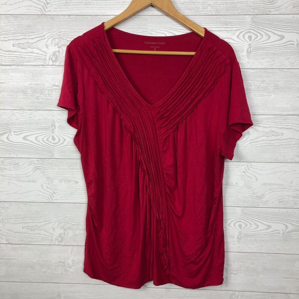 Coldwater Creek Women's 1X/18 Short Sleeve V Neck Shirt Embellished Front Tee